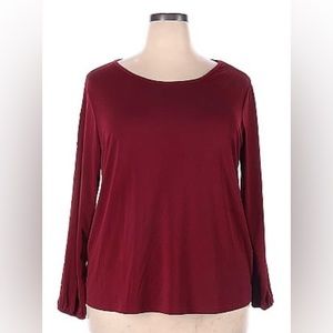 Roz & Ali burgundy long sleeve button sleeve blouse 1X